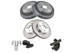 TRQ - Front And Rear Semi-Metallic Brake Pad Rotor Shoe Drum Kit - 2003 - 2007 Saturn Ion (4-Lug) - BKA11965