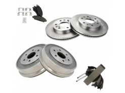 TRQ - Front And Rear Ceramic Brake Pad Rotor Shoe Drum Kit - 2005 - 2006 Chevrolet Silverado 1500 (with 6 Lug Wheels) - BKA10452