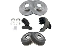 TRQ - Front And Rear Semi Metallic Brake Pads Rotor Shoe Drum Kit - 5 Lug - Vented Rotors - 2003 - 2007 Saturn Vue - BKA11746