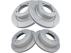 TRQ - Cross Drilled And Slotted Brake Rotors - Set Of 4 - 5 Lug - Premium G-Coated - Vented Front And Back Rotors - 2007 - 2018 Toyota Tundra - BRA13989