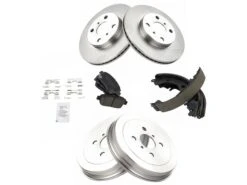 TRQ - Front And Rear Ceramic Brake Pads And Rotor Shoe Drum Kit - 4 Lug - Vented Rotors - 2004 - 2006 Scion XA - BKA11863