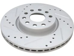 TRQ - Front Cross Drilled And Slotted Brake Rotor - Set Of 2 - Performance Type - Vented Rotors - Premium G-Coated - 2006 - 2010, 2012 - 2018 Volkswagen Passat Turbocharged - BRA74749