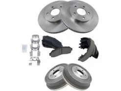 TRQ - Front And Rear Ceramic Brake Pads And Rotor Shoe Drum Kit - 5 Lug - Vented Front Rotors - 2003 - 2007 Saturn Vue - BKA11745