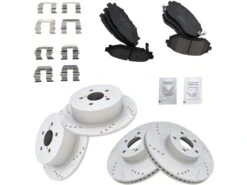 TRQ - Front And Rear Ceramic Brake Pad And Cross Drilled And Slotted Rotor Kit - 2006 - 2009 Subaru Outback - BKA12473