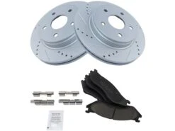 TRQ - Front Ceramic Brake Pad And Cross Drilled And Slotted Rotor Kit - Premium G-Coated - Performance Type - 5 Lug - 2002 - 2005 Dodge Ram 1500 - BKA11518