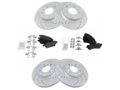 TRQ - Front And Rear Semi Metallic Brake Pad And Cross Drilled And Slotted Rotor Kit - 5 Lug - Vented Front Rotors - Solid Rear Rotors - 2006 - 2012 Ford Fusion - BKA12499