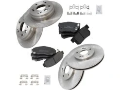 TRQ - Front And Rear Semi Metallic Brake Pads And Rotor Kit - 5 Lug - Vented Front Rotors - Solid Rear Rotors - 2004 - 2008 Acura TL Base - BKA11750