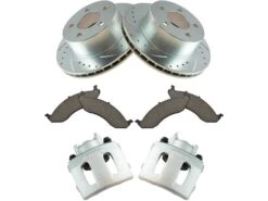 DIY Solutions - Front Ceramic Brake Pads Cross Drilled And Slotted Rotor And Caliper Kit - 5 Lug - Vented - Performance Type - 1990 - 1998 Jeep Cherokee 4WD - BFS02002