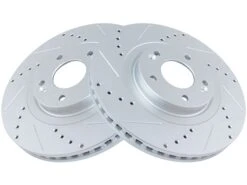 TRQ - Front Cross Drilled And Slotted Brake Rotor Set - Premium G-Coated - 5 Lug - Performance Type - 2013 - 2017 Hyundai Santa Fe Sport - BRA75008