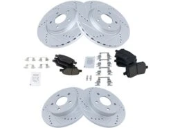 TRQ - Front And Rear Ceramic Brake Pad And Cross Drilled And Slotted Rotor Kit - Premium G-Coated - 5 Lug - Vented Front Rotors - Solid Rear Rotors - 2007 - 2009 Saturn Aura - BKA12292