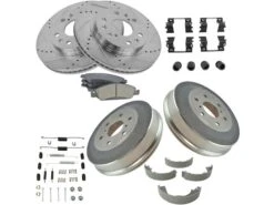 DIY Solutions - Rear Ceramic Brake Pads And Cross Drilled And Slotted Rotor Shoe Drum Kit - 6 Lug - 2009 - 2013 GMC Sierra 1500 - BFS02040