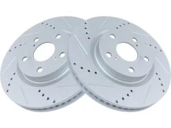 TRQ - Front Cross Drilled And Slotted Brake Rotor - Set Of 2 - 5 Lug - Premium G-Coated - Vented Rotors - 2007 - 2017 Toyota Camry - BRA74619